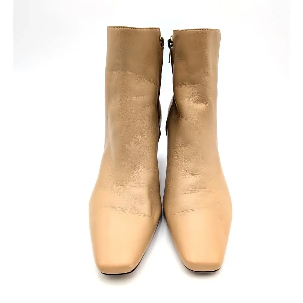 Coach Rebecca Square Toe Ankle Booties Side Zip Women's Tan Size US8.5B EU39